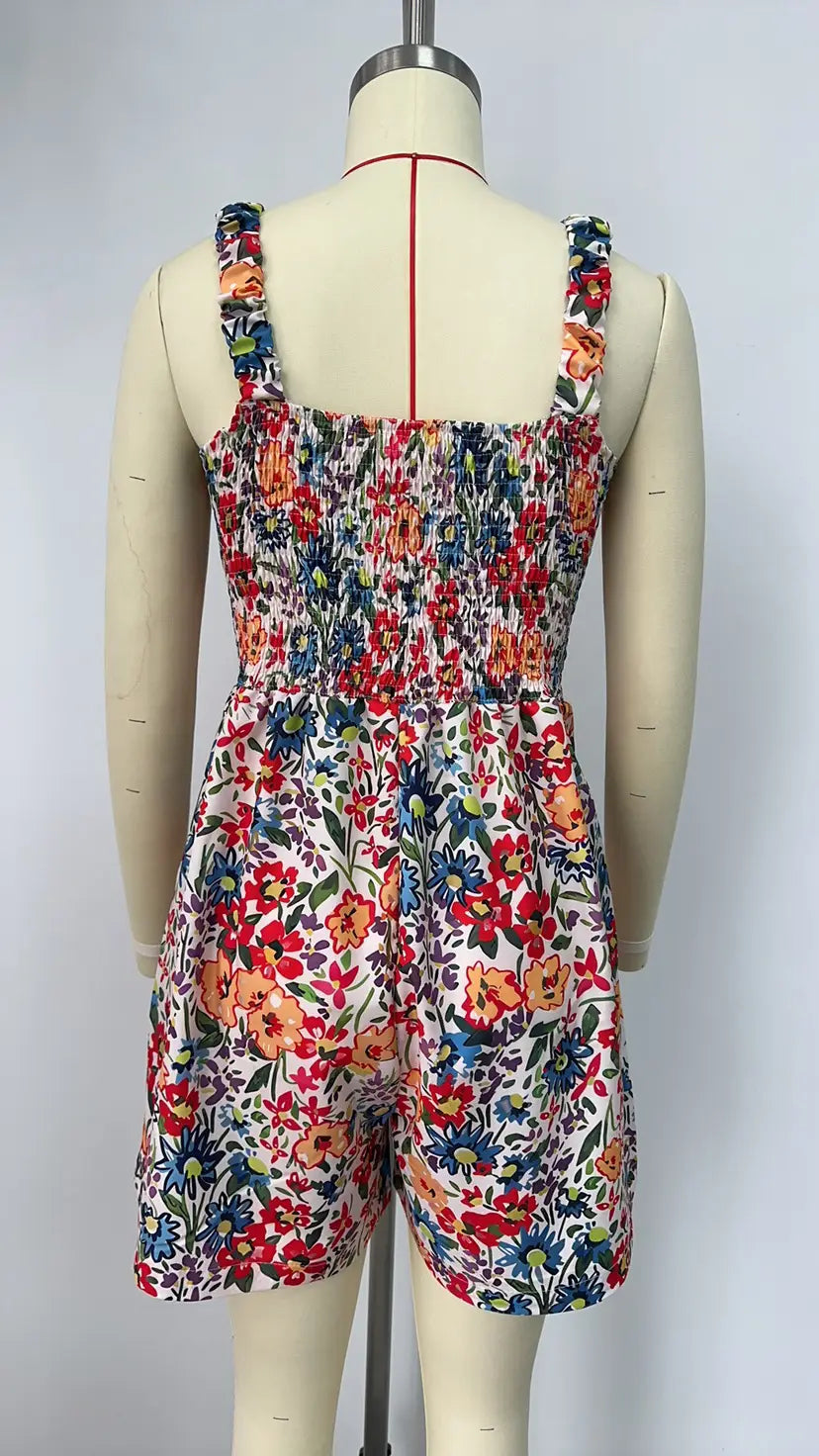 Flower Print Shorts Jumpsuit Summer Fashion Sleeveless Beach Bodysuit