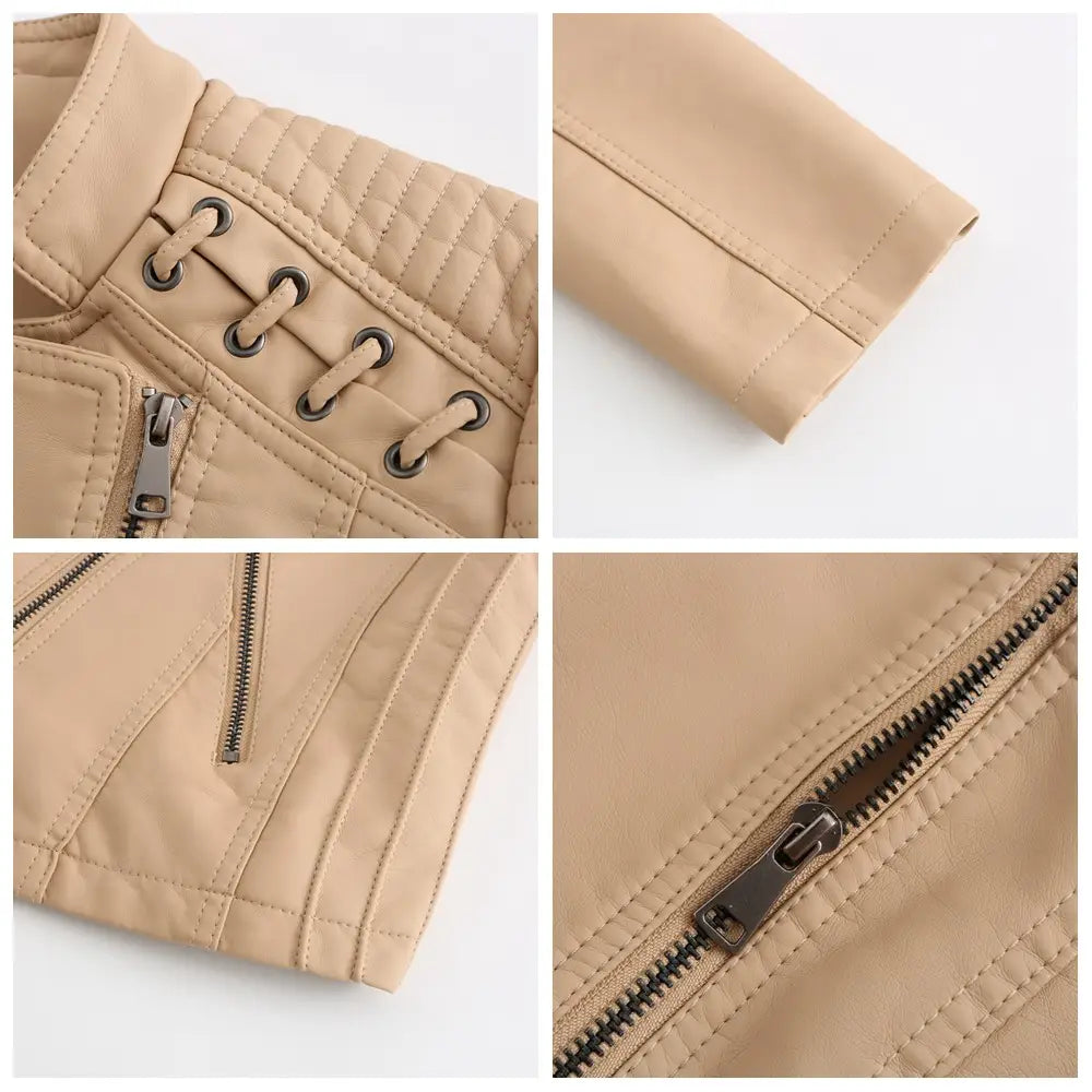 Slim Fit Thin Leather Coat Women’s Motorcycle Clothing