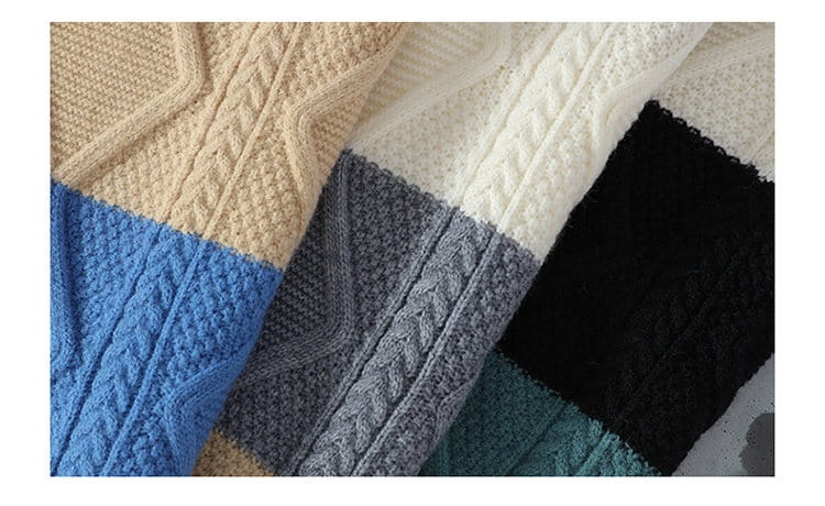 Men’s Casual Round Neck Sweater Contrast Color Knitwear Top