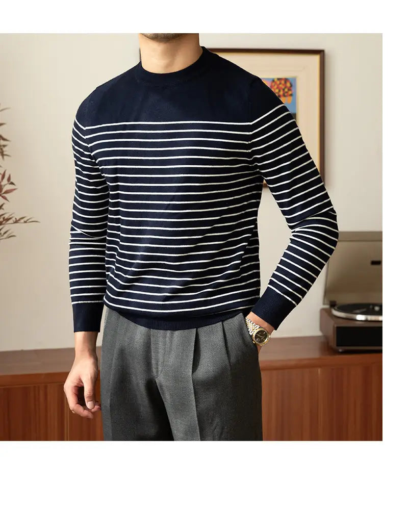Business Commute Striped Design Contrast Color Long Sleeves Knitwear