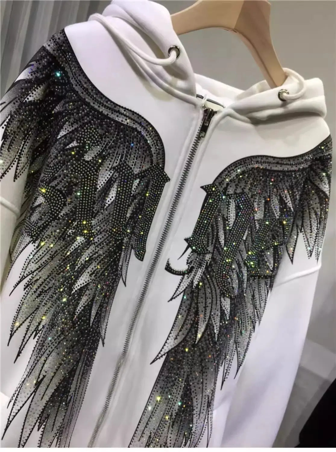 Heavy Embroidery Hot Drilling Light Luxury Front And Rear Wings Hooded Fleece Padded Coat Sweater