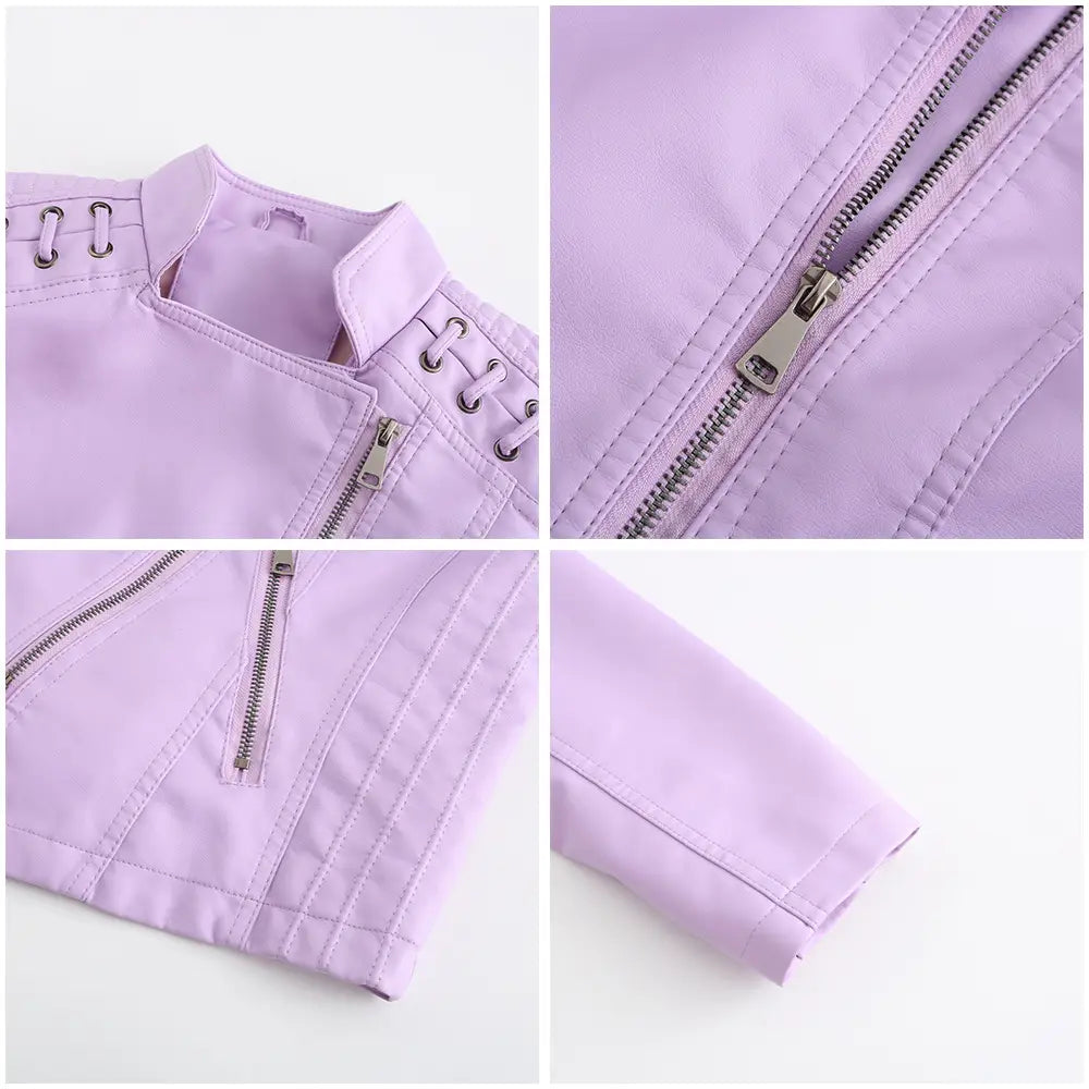 Slim Fit Thin Leather Coat Women’s Motorcycle Clothing