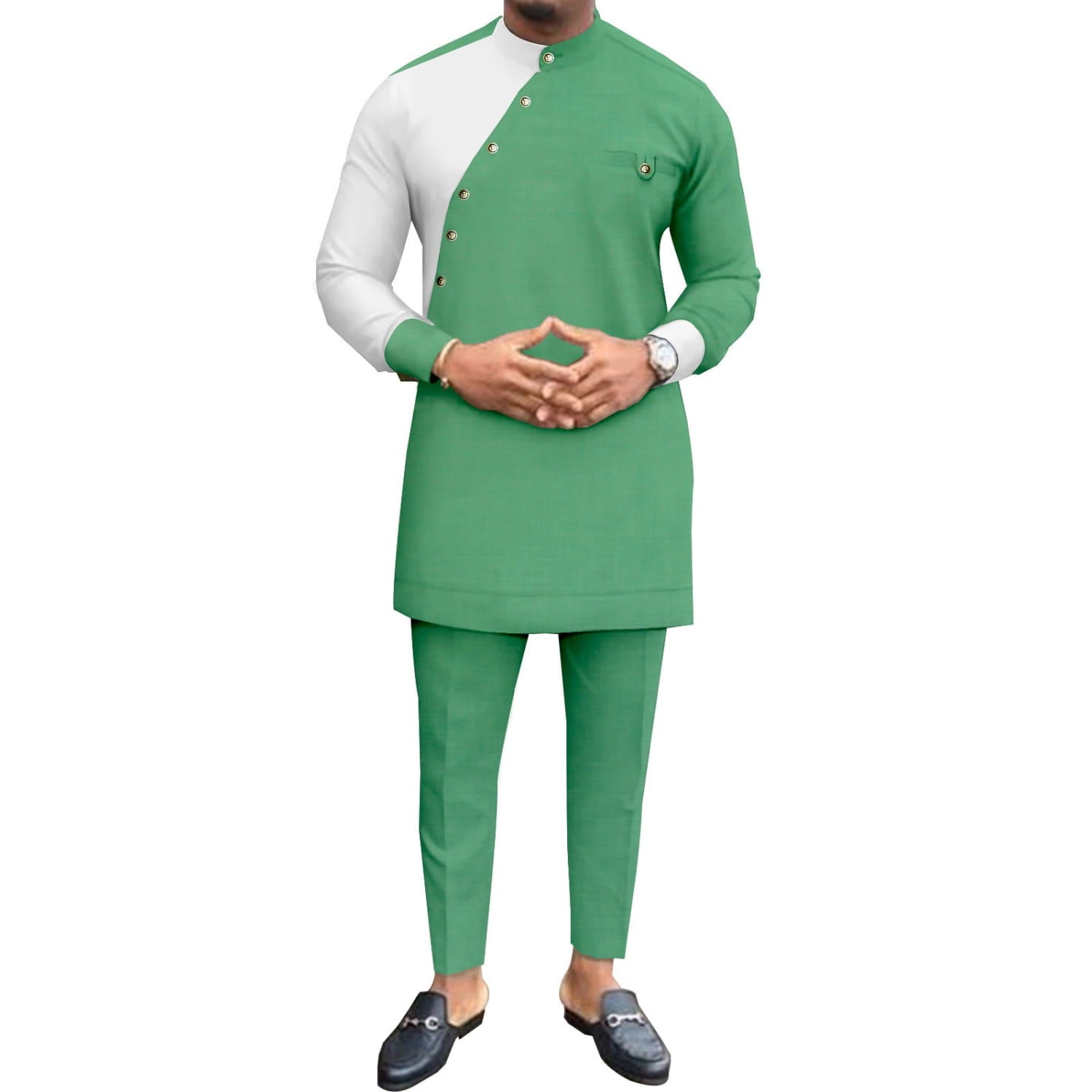 African National Pure Color Cotton Men’s Leisure Suit Top Pants