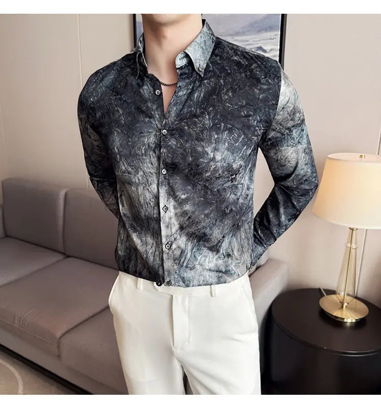 Trendy Tie-dye Printed Shirt Men’s Long Sleeve Spring Slim-fitting