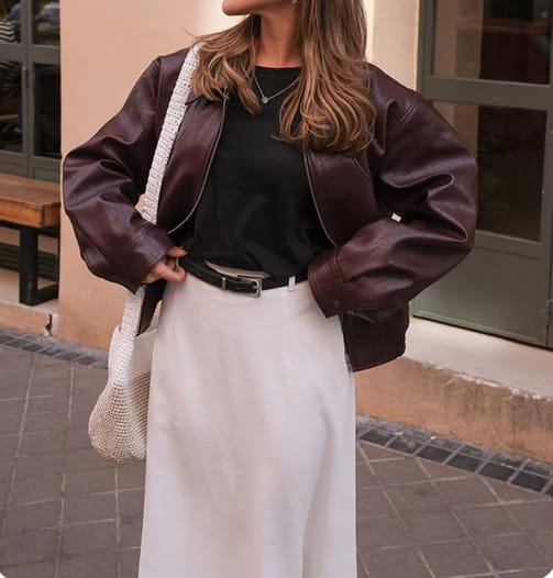 Long Sleeve Zipper Leather Lapel Baggy Coat