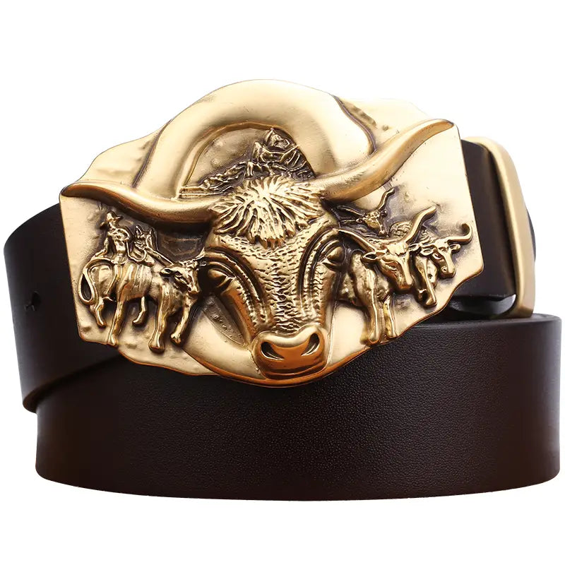 Cowhide Leather Belt With Copper Buckle