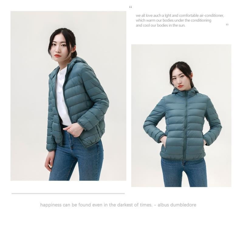Lightweight Down Jacket Women’s Short Stand Collar Hooded