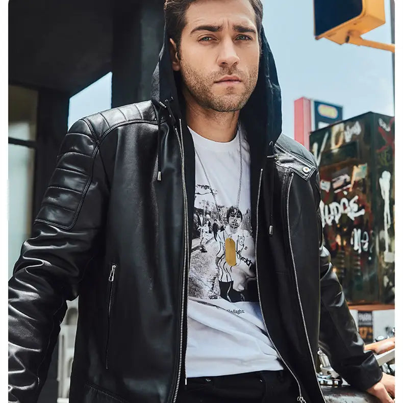 Leather Coat Trend Plus Cotton Hooded