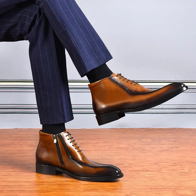 Men’s Genuine Leather Pointed Toe Business Suit