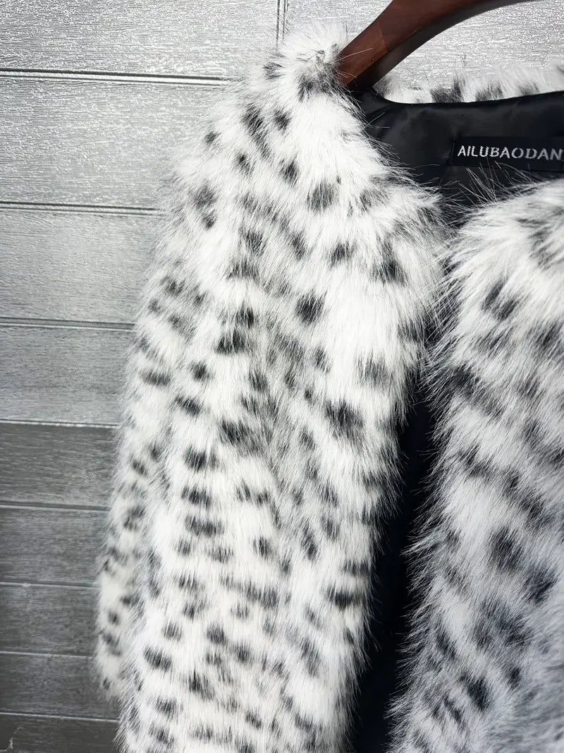 Fur Black And White Spots Women’s Short Coat