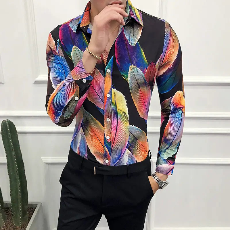 Men’s long-sleeved floral shirt
