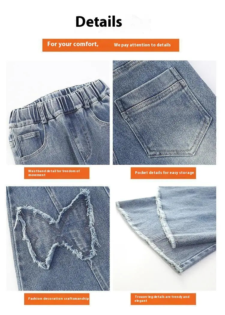 Girls’ Casual Stretch All-match Denim Trousers