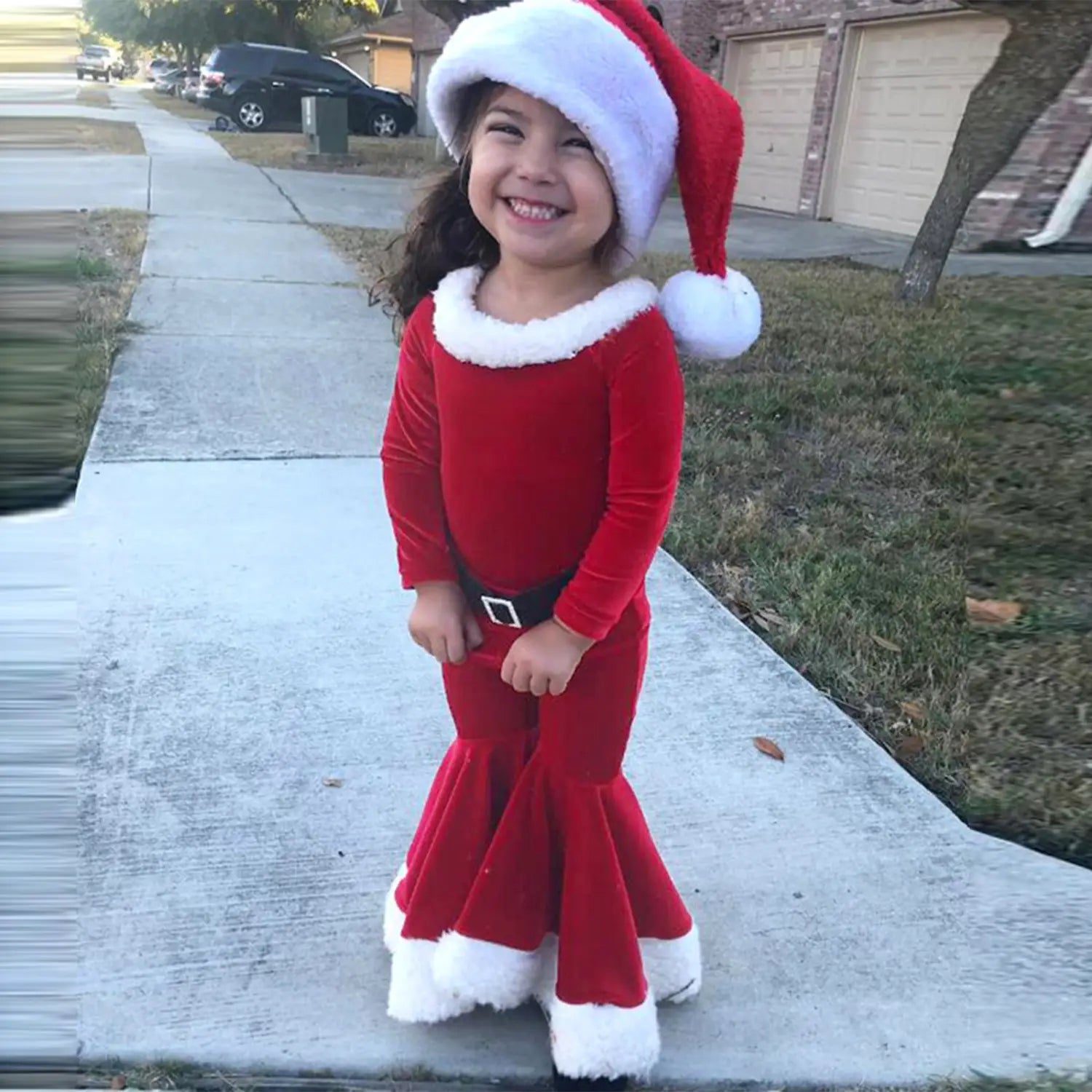 Winter Christmas Long-sleeved Shirt Bell Bottoms Hat Three-piece Children’s Clothing