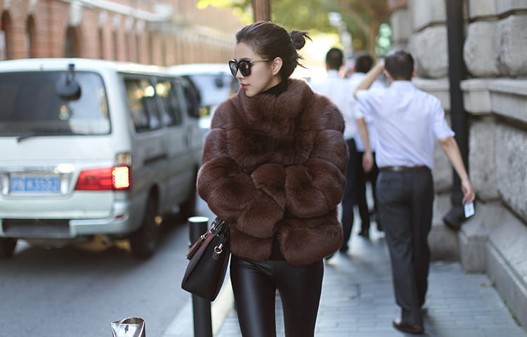 Fox Fur Slimming Stand Collar Splicing Coat