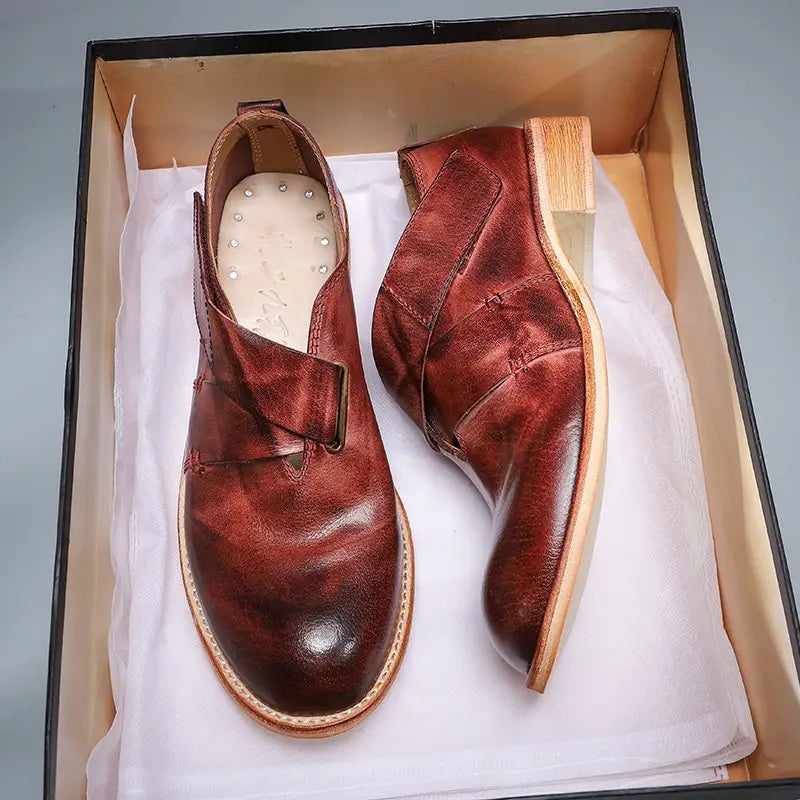 Women’s Top Layer Cowhide Leather Sole Heightened Casual Large Scalp Shoes