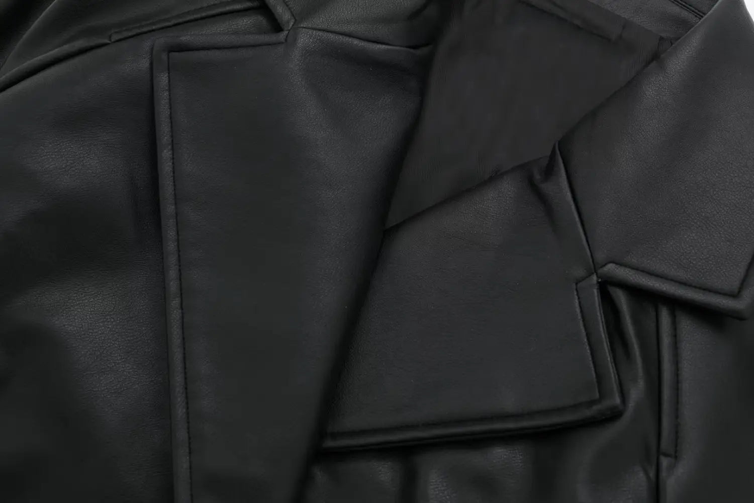 Autumn New European And American Leisure Imitation Leather Loose Short Trench Coat