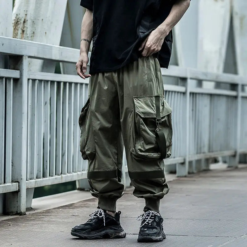 Summer thin functional wind pants men’s loose hip-hop big pocket overalls