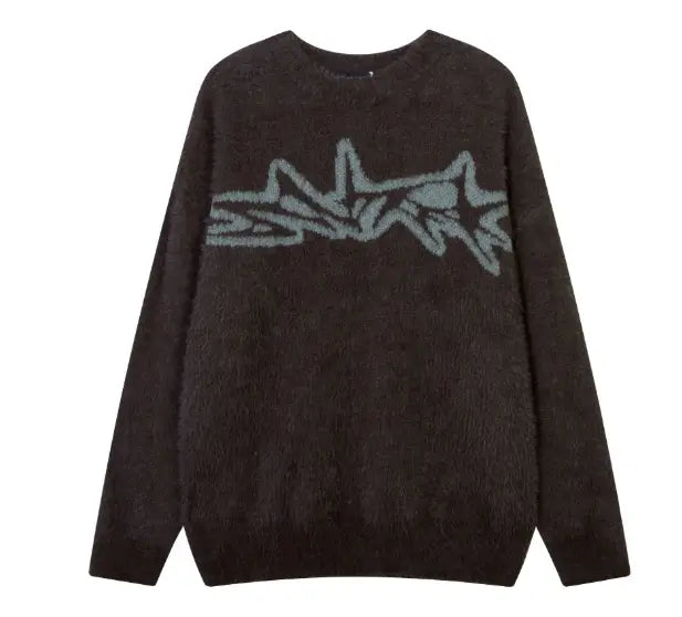 Harajuku Daily Commuting Fashion Personality Geometry Round Neck Jacquard Fashion Brand Knitted Pullover Loose Sweater