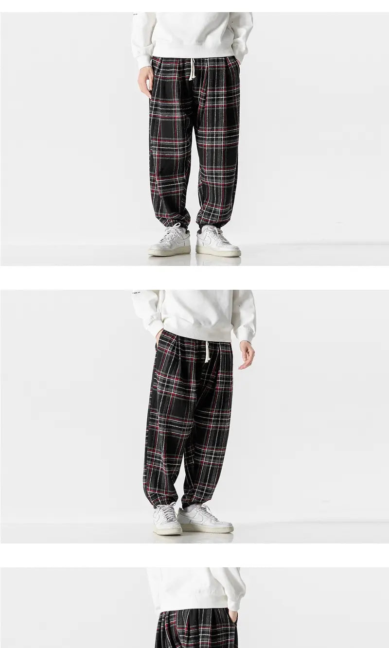 Hong Kong Style Plus Size Woolen Casual Harlan Plaid Pants
