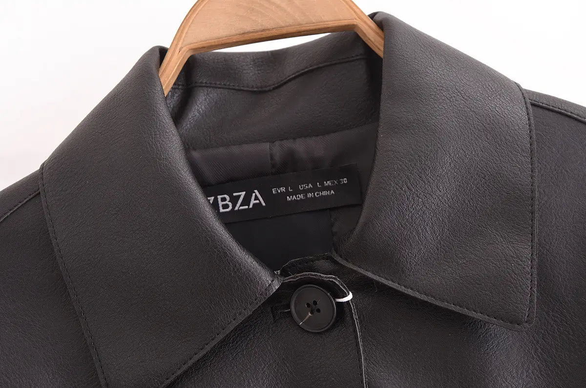 All-matching Western Style Classic Black Leather Short Long Sleeve Jacket
