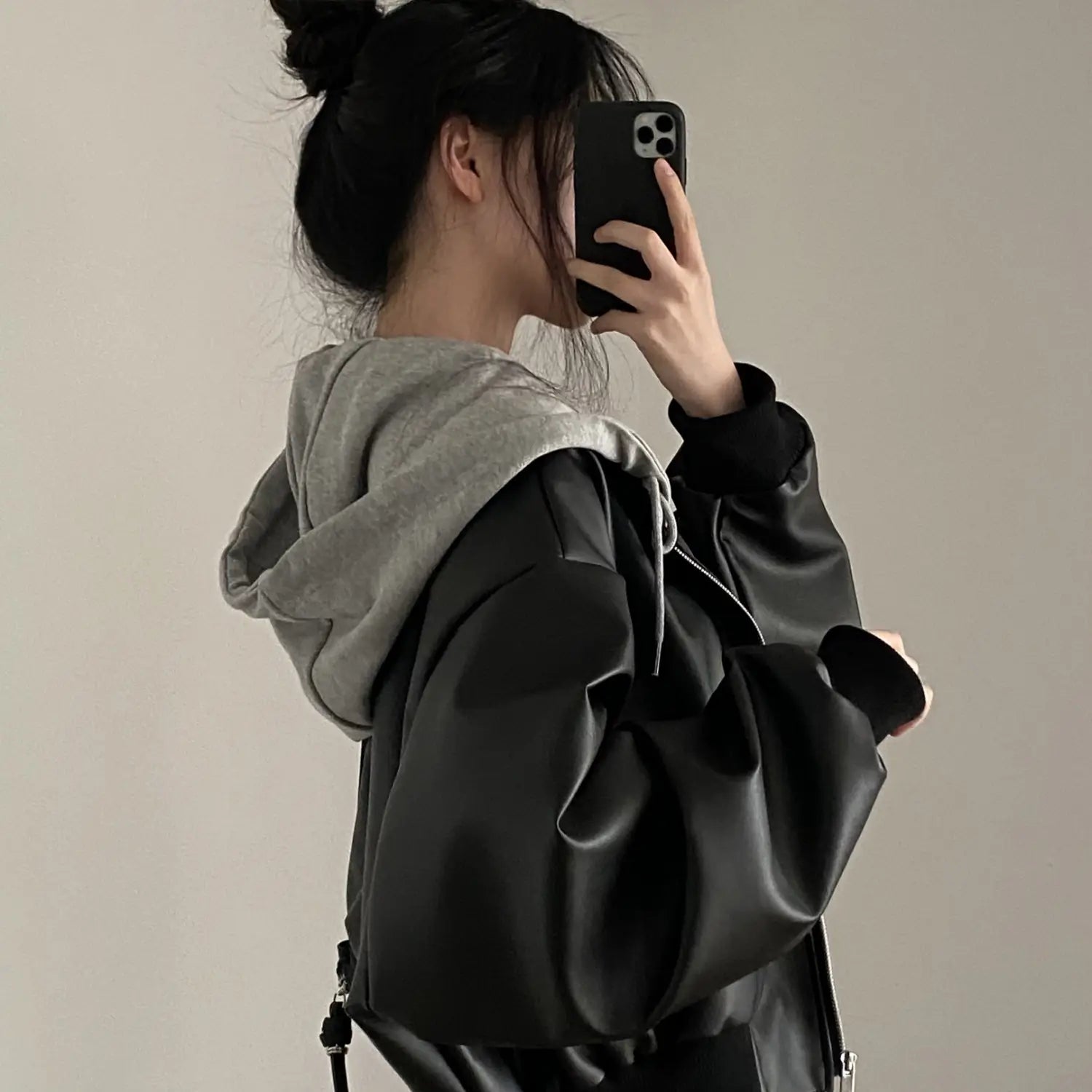 Fake Two-piece Short Leather Jacket Coat