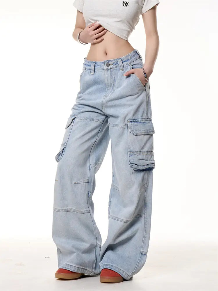 Retro Washed Pocket Straight Jeans