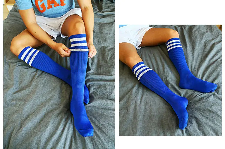 Folded striped over-the-knee high-tube long socks