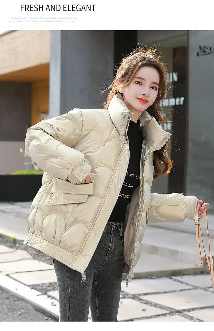 Women’s Cotton-padded Coat Korean Style Quilted Jacket Stand Collar Cotton-padded Jacket