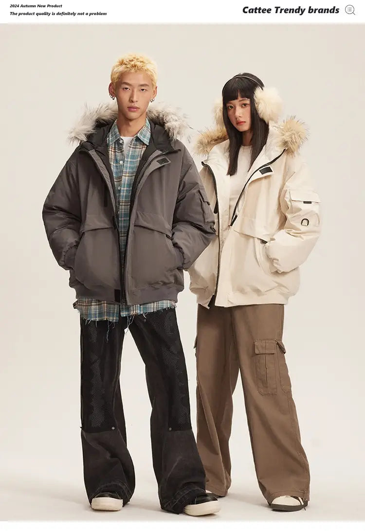 Retro Fur Collar Hood Parka Down Jacket Women’s Winter Thickened