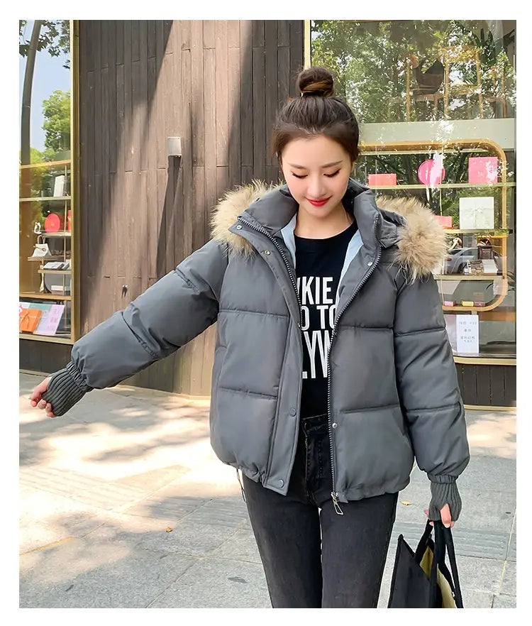 Loose Hooded Gloves Thickened Thermal Quilted Jacket Coat For Women
