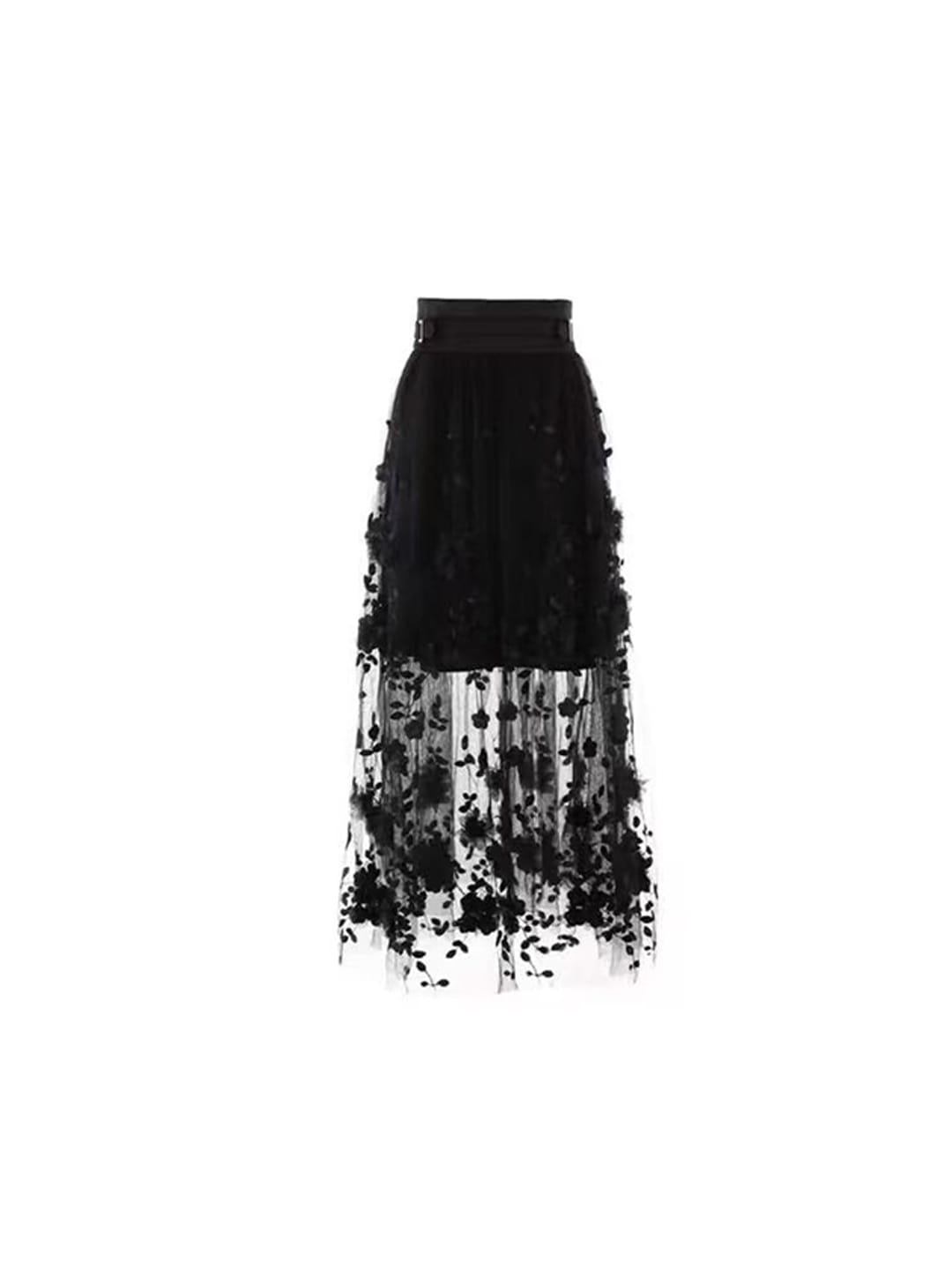 High Waist Skirt Stitching Black Long Skirt