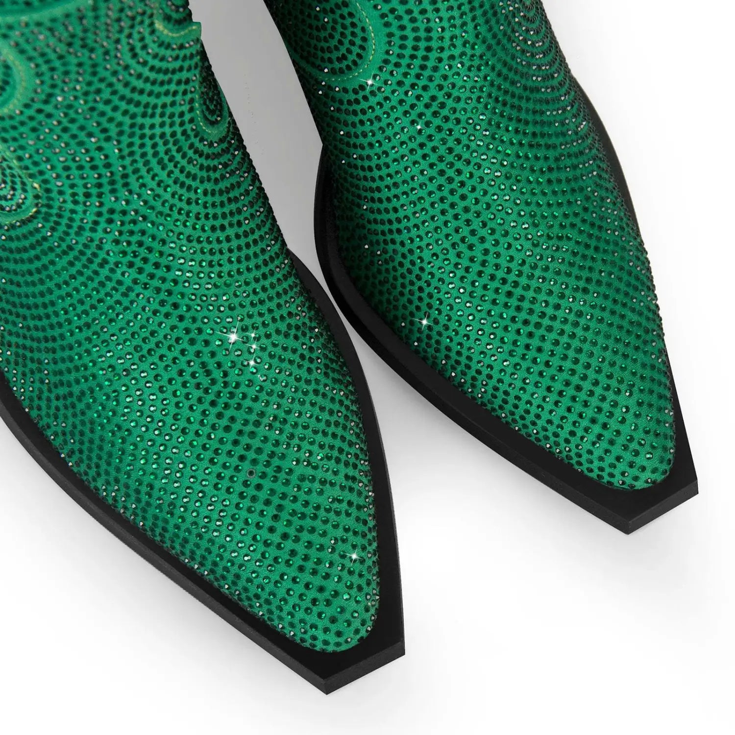 Green Pointed Baby’s Breath Rhinestone Chunky Heel Sleeve