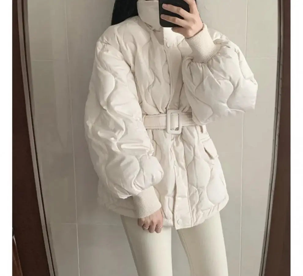 Women’s Stand-up Collar Tie Long Sleeve Cotton Coat