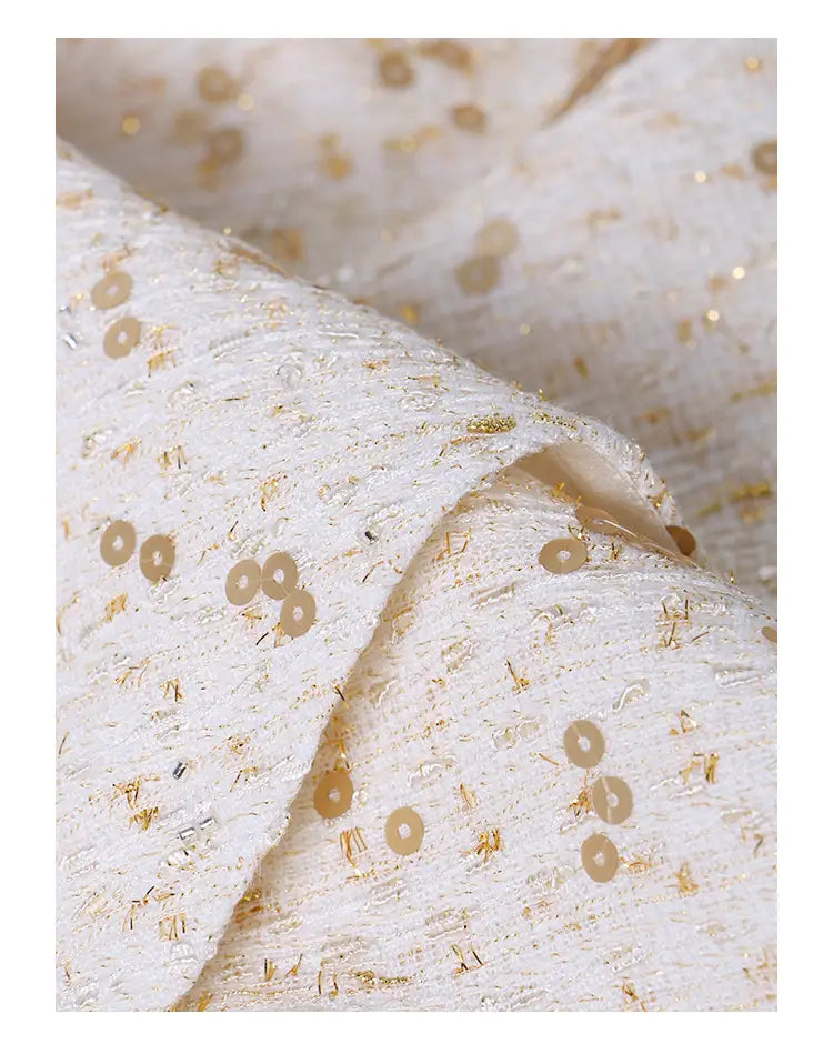 Gold Sequined White A- Line Style Skirt Short Skirt