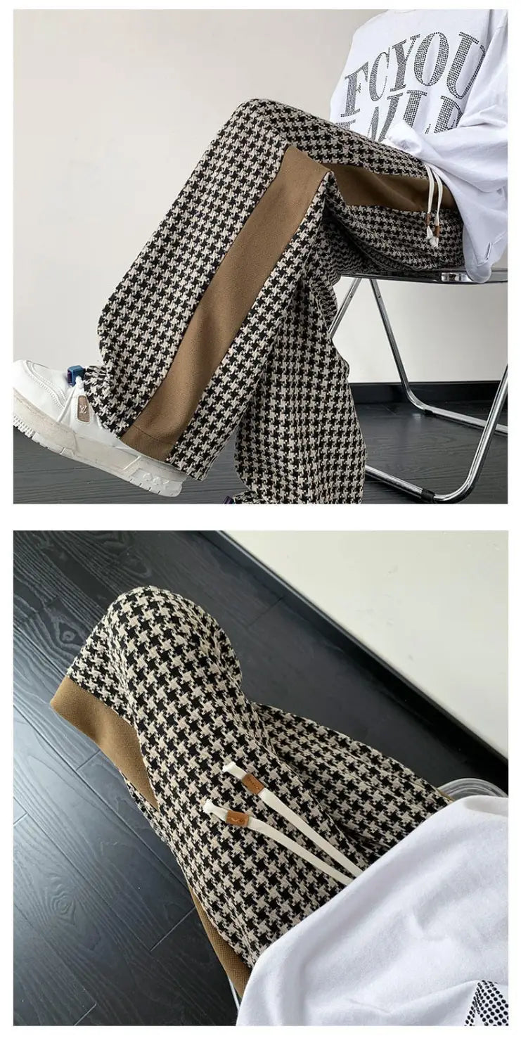 Houndstooth Stitching Chenille Casual Pants