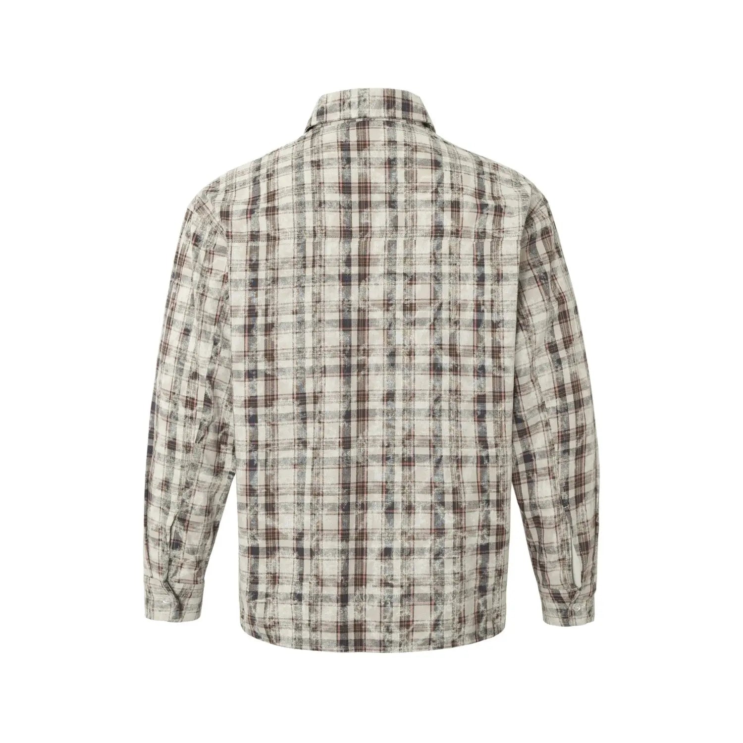 Retro Tie-dyed Distressed Plaid Long-sleeved Shirt Loose