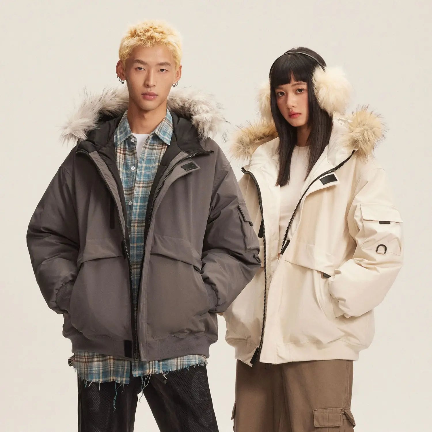 American Retro Fur Collar Hood Parker Down Jacket