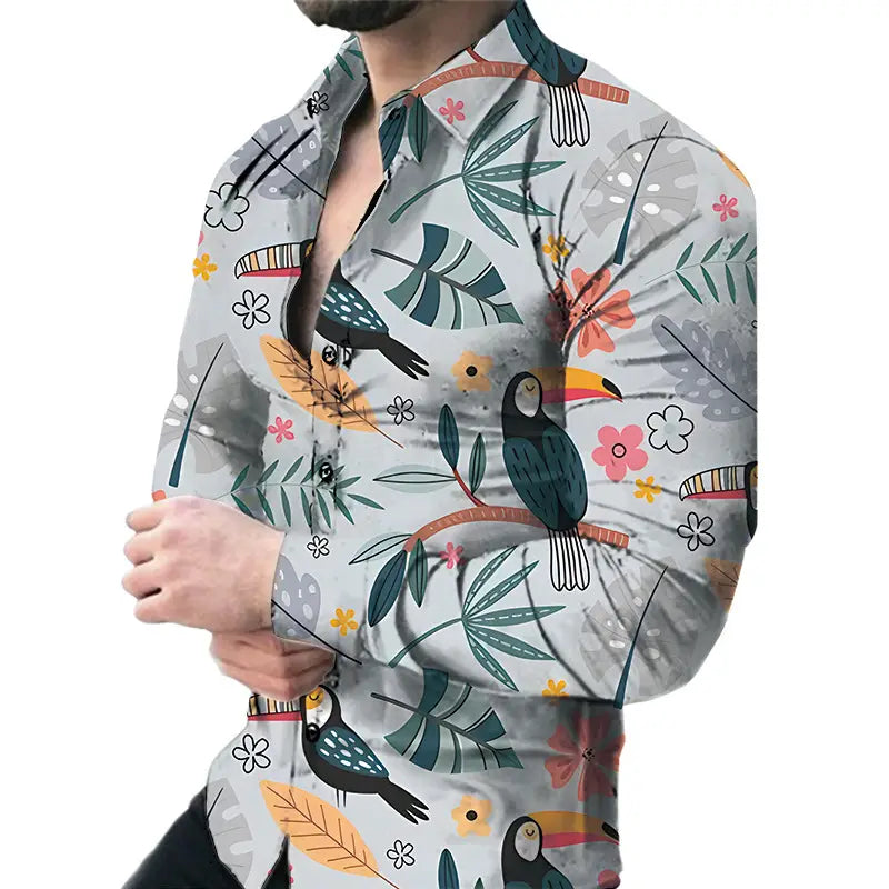 Men’s Casual Long Sleeved Large Floral Shirt