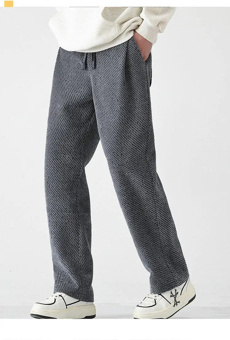 Chenille Slanted Stripe Casual Pants Men’s Loose Wide-leg Pants Silver Silk Sweatpants
