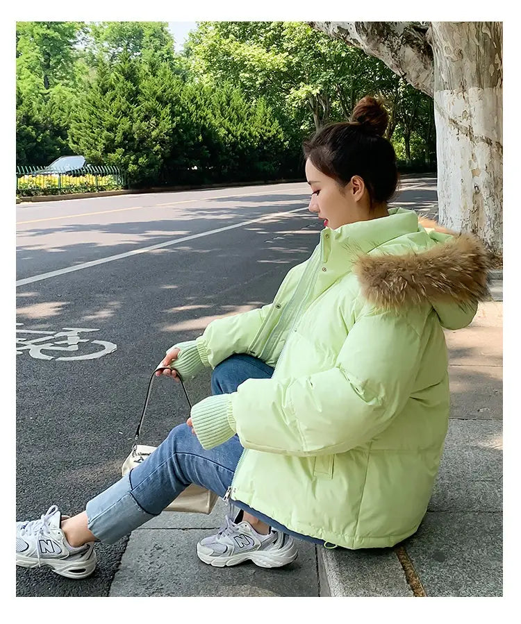Loose Hooded Gloves Thickened Thermal Quilted Jacket Coat For Women