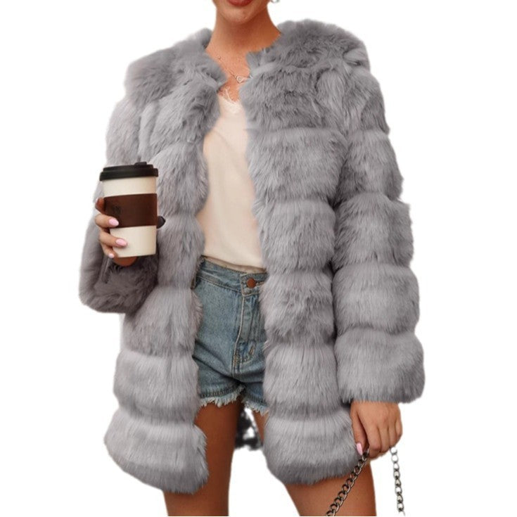 Women’s Imitation Fur Coat Top Long-cut Coat Trench Coat