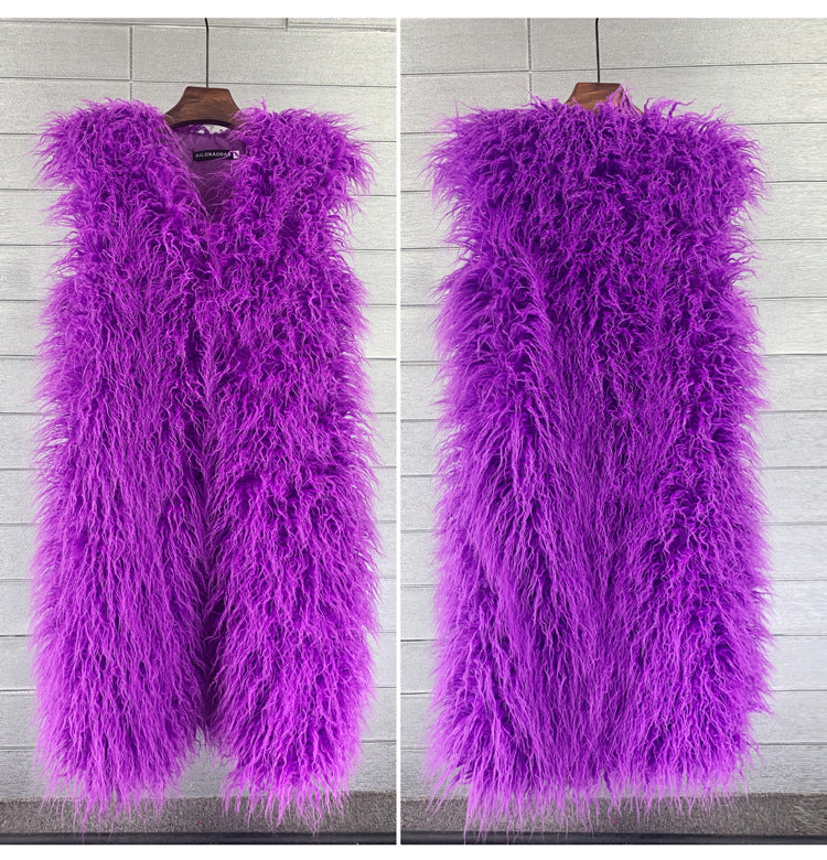 Long Beach Wool Fur Vest Warm Vest Women’s Vest Coat - Purple / M