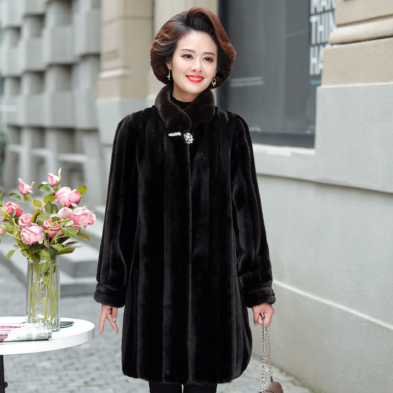 Stand-up Collar Thick Imitated Mink Coat Winter - Black / XL