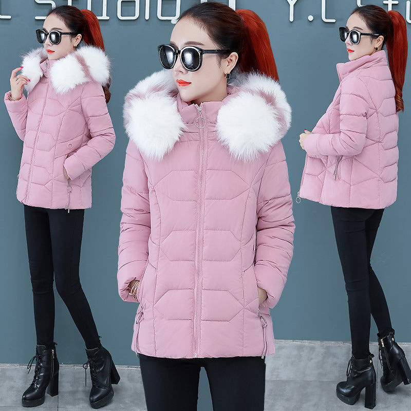 Women’s Short Detachable Large Fur Collar Cotton Coat