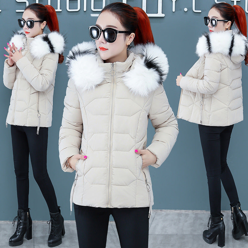 Women’s Short Detachable Large Fur Collar Cotton Coat