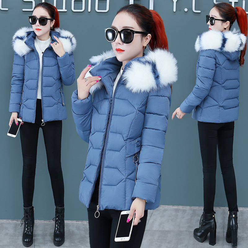 Women’s Short Detachable Large Fur Collar Cotton Coat
