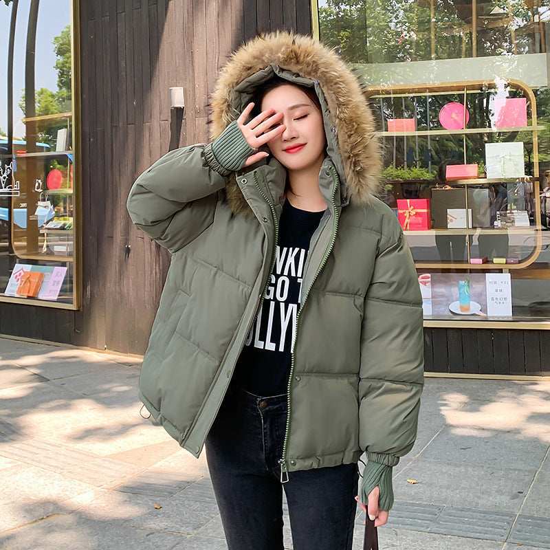 Loose Hooded Gloves Thickened Thermal Quilted Jacket Coat For Women - Army Green / M