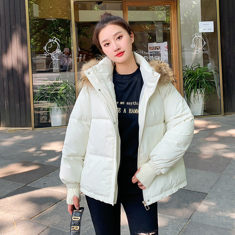 Loose Hooded Gloves Thickened Thermal Quilted Jacket Coat For Women - Beige / M