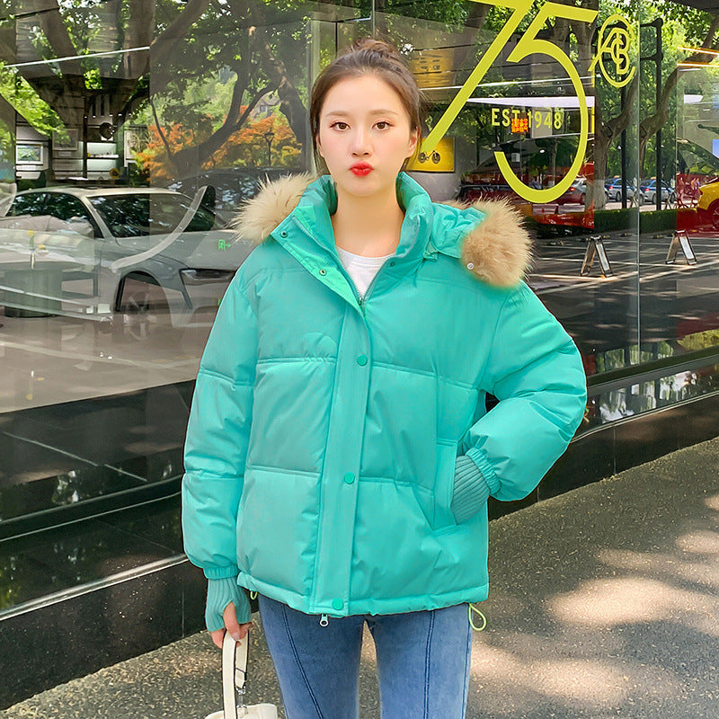 Loose Hooded Gloves Thickened Thermal Quilted Jacket Coat For Women - Blue / M