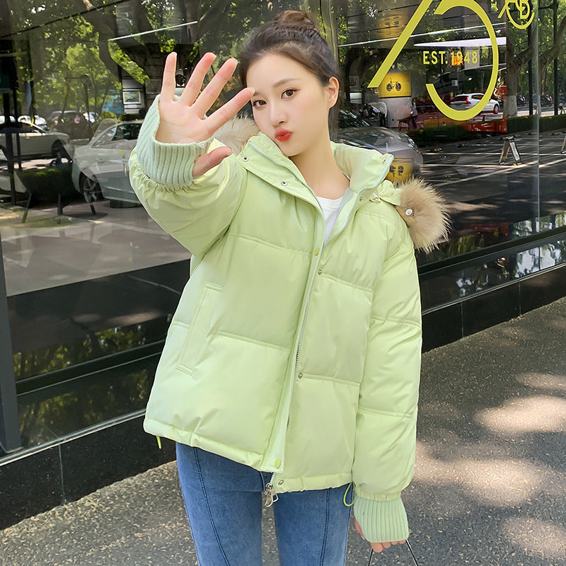 Loose Hooded Gloves Thickened Thermal Quilted Jacket Coat For Women - Fluorescent Green / M